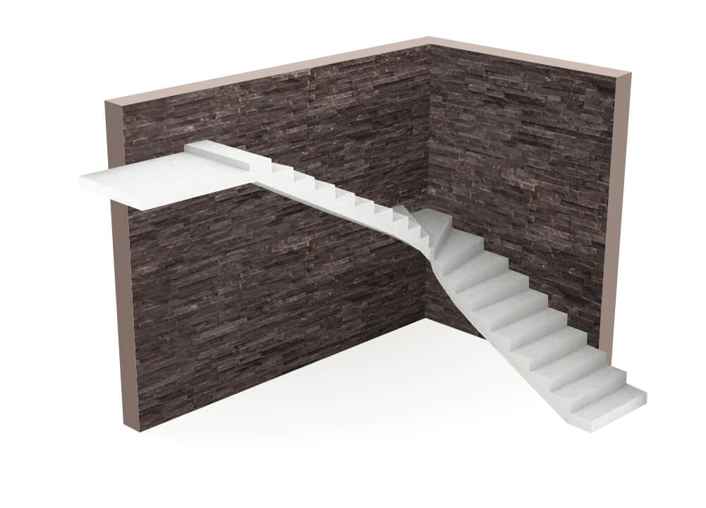 бетонная Лестница г образная с забежными ступенями
