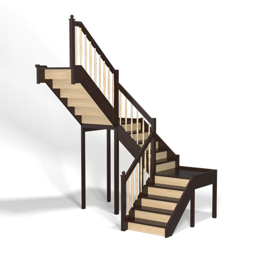Трехмаршевая поворотная лестница с забежными ступенями